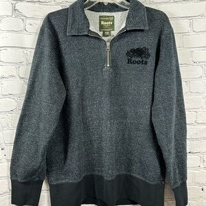 Roots Men’s Original Quarter Sweatshirt Fleece Beaver Navy Black White Knit M